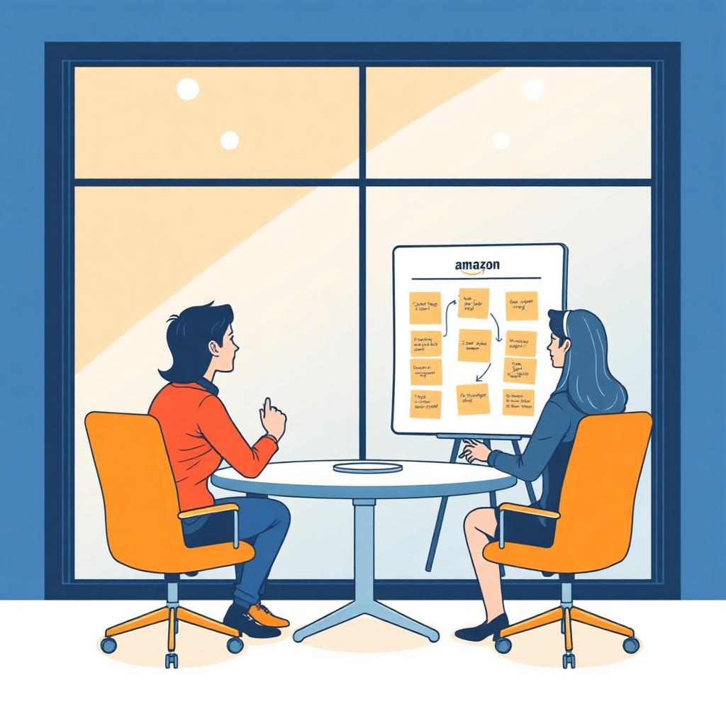 Amazon-style interview with Leadership Principles on a whiteboard
